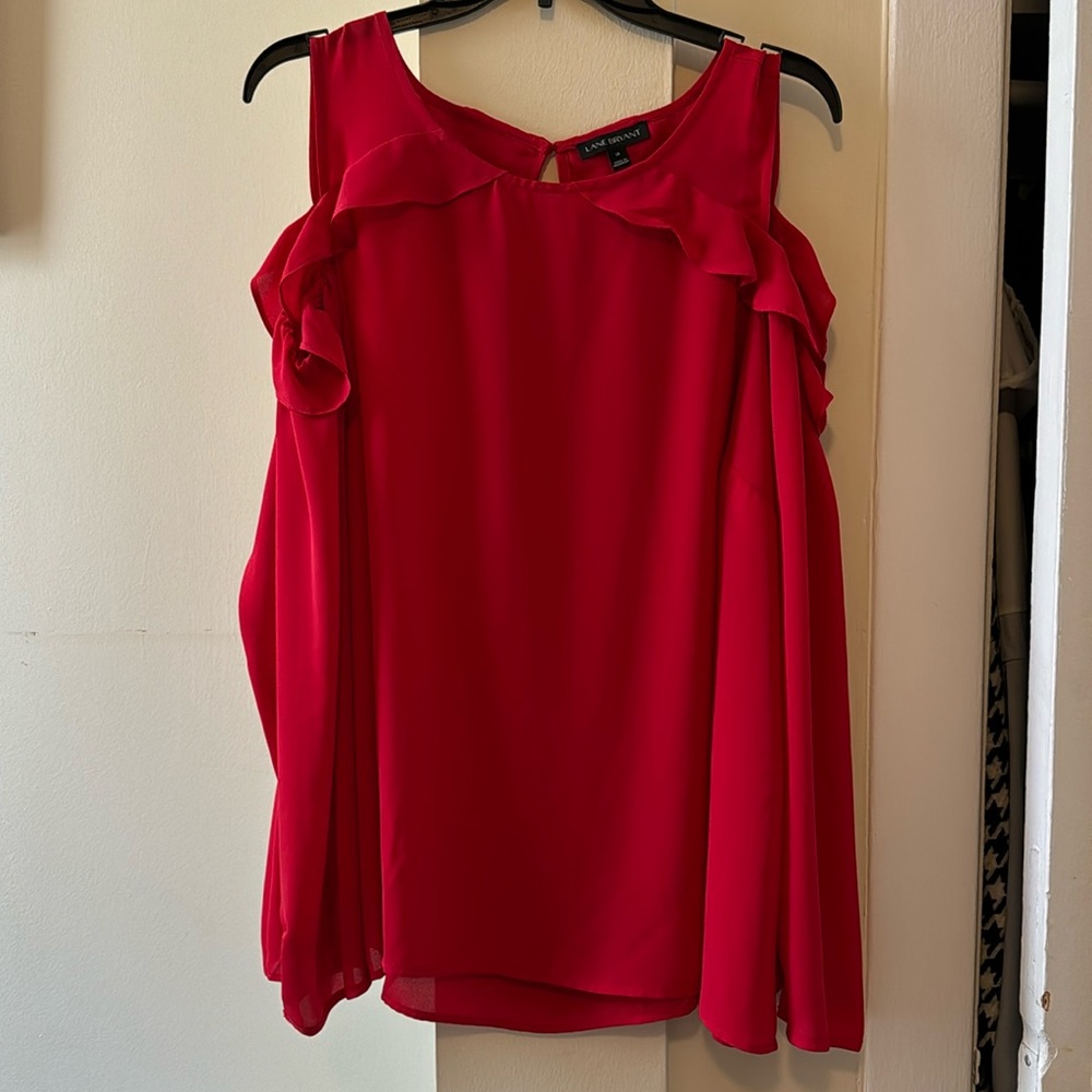 Red ruffles open shoulder blouse